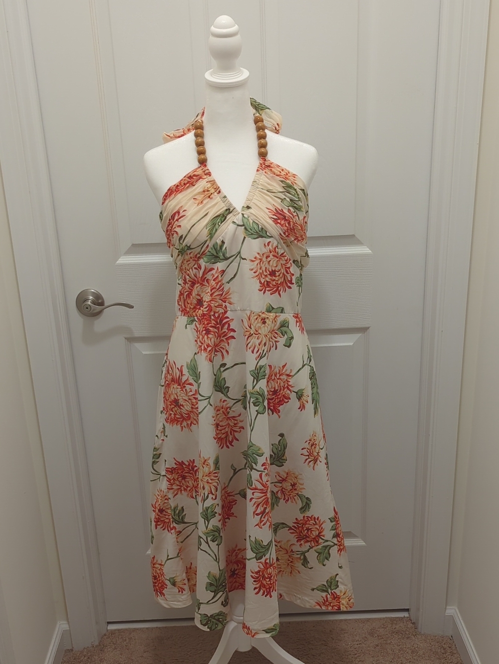Donna Ricco Cream Dress with Coral Floral Print